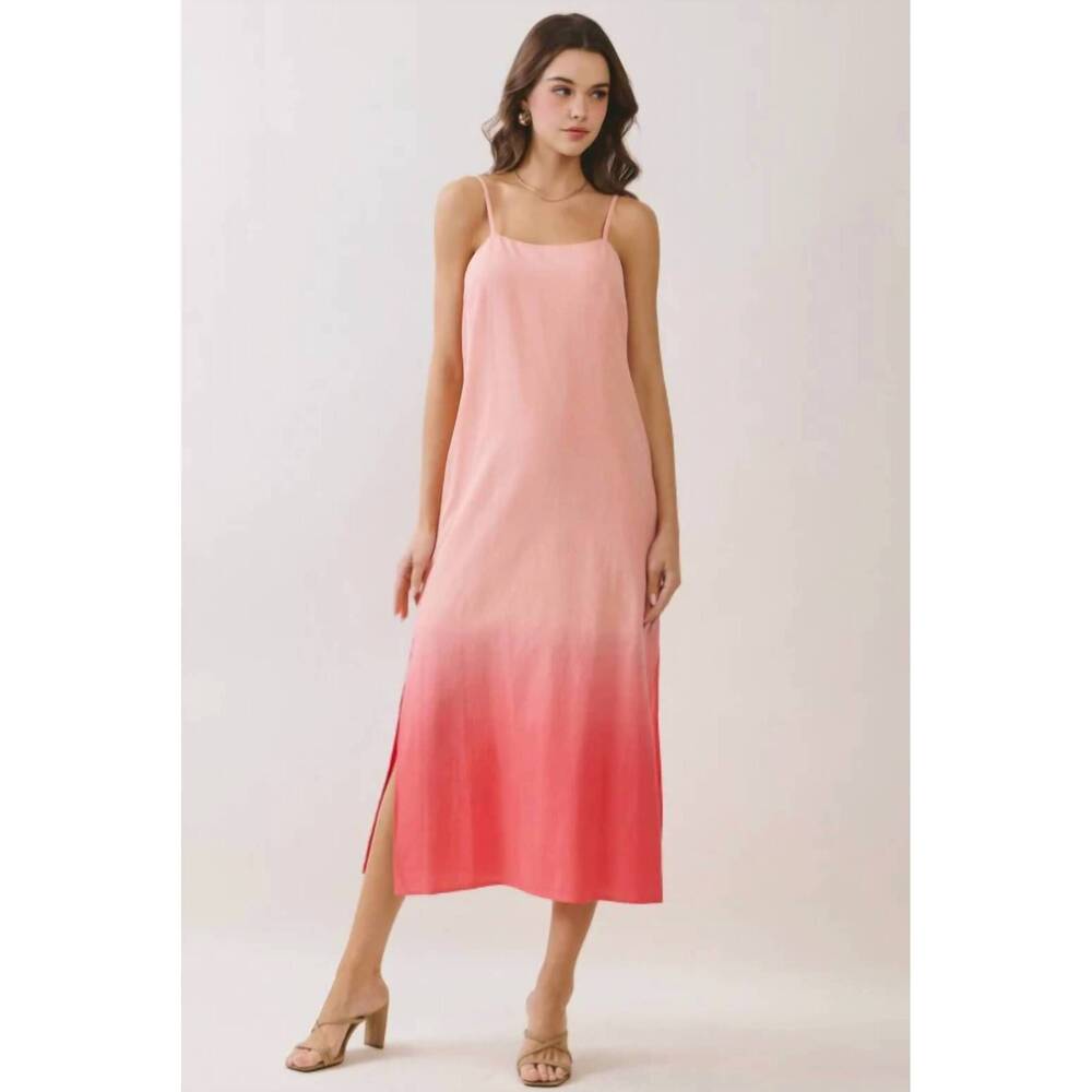 NEW PRETTY FOLLIES sunrise midi dress in coral